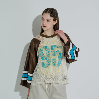 ANNA SUI NYC BUTTERFLY PRINT GAME SHIRT アナスイ エヌワイシー バタフライプリントゲームシャツ 15213296【レディース ゲームシャツ レース素材 ナンバリングプリント 蝶モチーフ スポーティ 25FW】
