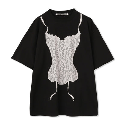 ANNA SUI NYC LINGERIE PRINT BIG T-SHIRT アナスイ エヌワイシー ランジェリープリントBIG Tシャツ 15213300【レディース 半袖Tシャツ フロントプリントプリント ビッグシルエット レースモチーフ フェミニン 25FW】