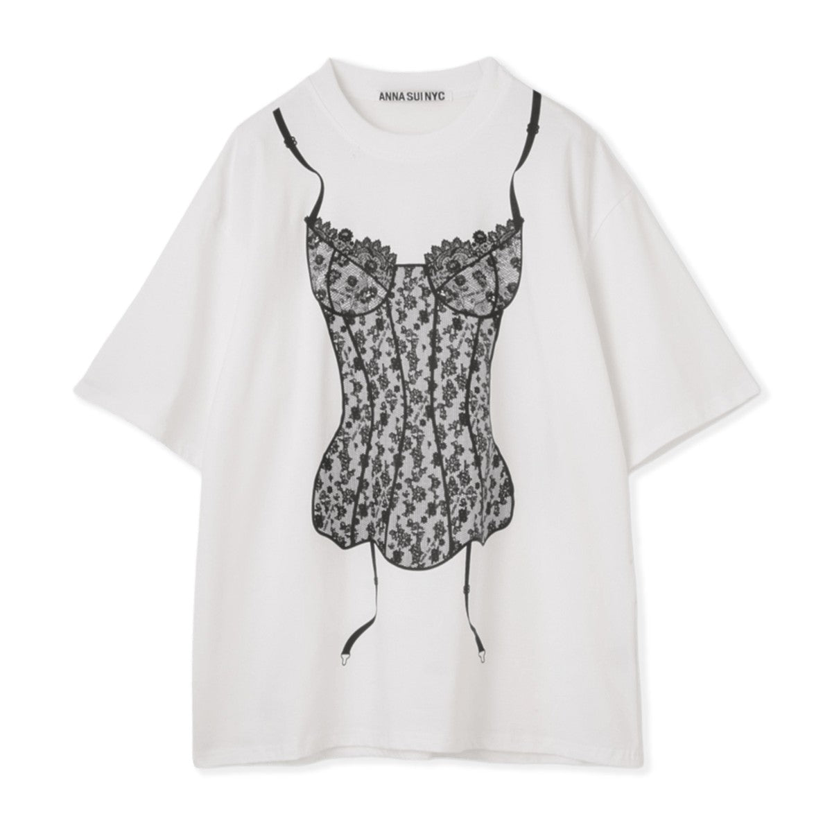 ANNA SUI NYC LINGERIE PRINT BIG T-SHIRT アナスイ エヌワイシー ランジェリープリントBIG Tシャツ 15213300【レディース 半袖Tシャツ フロントプリントプリント ビッグシルエット レースモチーフ フェミニン 25FW】