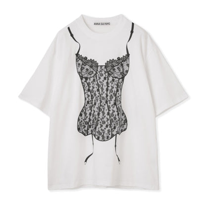ANNA SUI NYC LINGERIE PRINT BIG T-SHIRT アナスイ エヌワイシー ランジェリープリントBIG Tシャツ 15213300【レディース 半袖Tシャツ フロントプリントプリント ビッグシルエット レースモチーフ フェミニン 25FW】