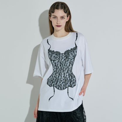 ANNA SUI NYC LINGERIE PRINT BIG T-SHIRT アナスイ エヌワイシー ランジェリープリントBIG Tシャツ 15213300【レディース 半袖Tシャツ フロントプリントプリント ビッグシルエット レースモチーフ フェミニン 25FW】