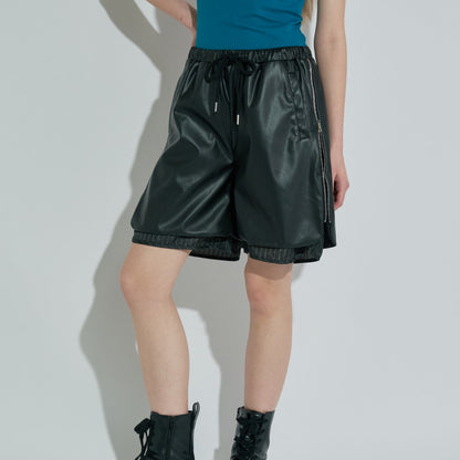 ANNA SUI NYC LEATHER HALF PANTS アナスイ エヌワイシー レザーハーフパンツ 15232280【レディース ハーフパンツ フェイクレザー ストライプ柄 ジップデザイン カジュアル モード 25FW】