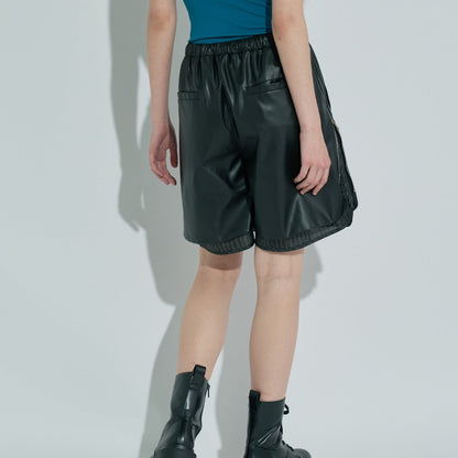 ANNA SUI NYC LEATHER HALF PANTS アナスイ エヌワイシー レザーハーフパンツ 15232280【レディース ハーフパンツ フェイクレザー ストライプ柄 ジップデザイン カジュアル モード 25FW】