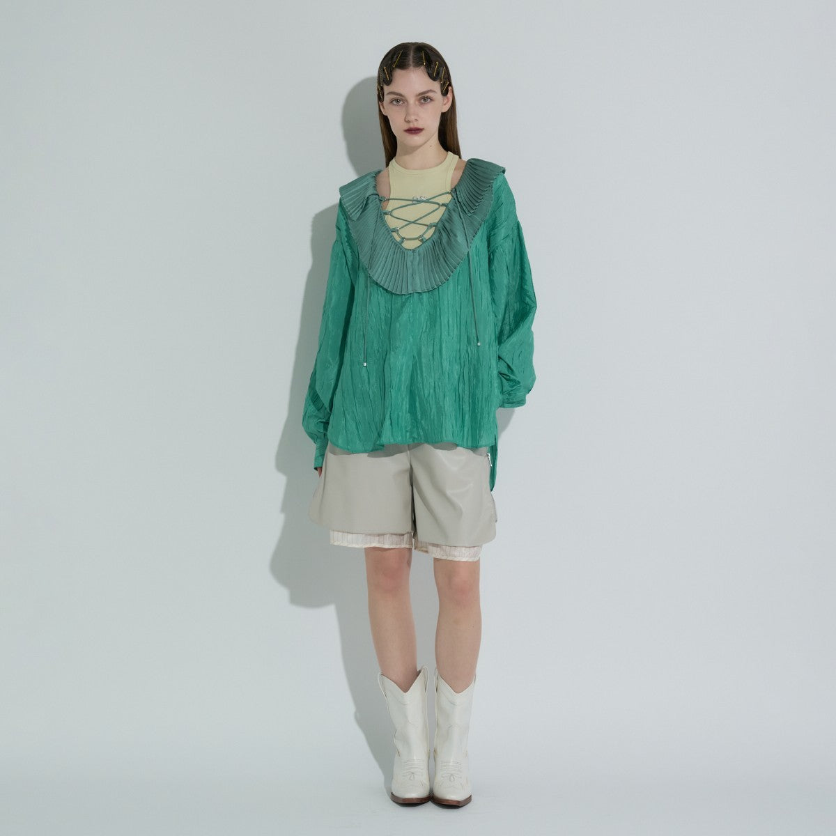 ANNA SUI NYC LEATHER HALF PANTS アナスイ エヌワイシー レザーハーフパンツ 15232280【レディース ハーフパンツ フェイクレザー ストライプ柄 ジップデザイン カジュアル モード 25FW】