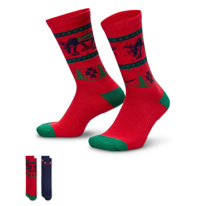NIKE Everyday Plus Cushioned Winter Wonderland Crew Socks (2 Pairs) ナイキ エブリデイ プラス クッションド ウィンター ワンダーランド クルー ソックス (2足) HV6939【メンズ 速乾性 通気性 快適性 フィット サポート 吸汗 25FW】