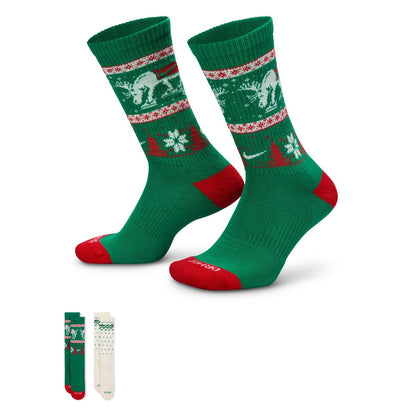 NIKE Everyday Plus Cushioned Winter Wonderland Crew Socks (2 Pairs) ナイキ エブリデイ プラス クッションド ウィンター ワンダーランド クルー ソックス (2足) HV6939-901【メンズ 速乾性 通気性 快適性 フィット サポート 吸汗 25FW】
