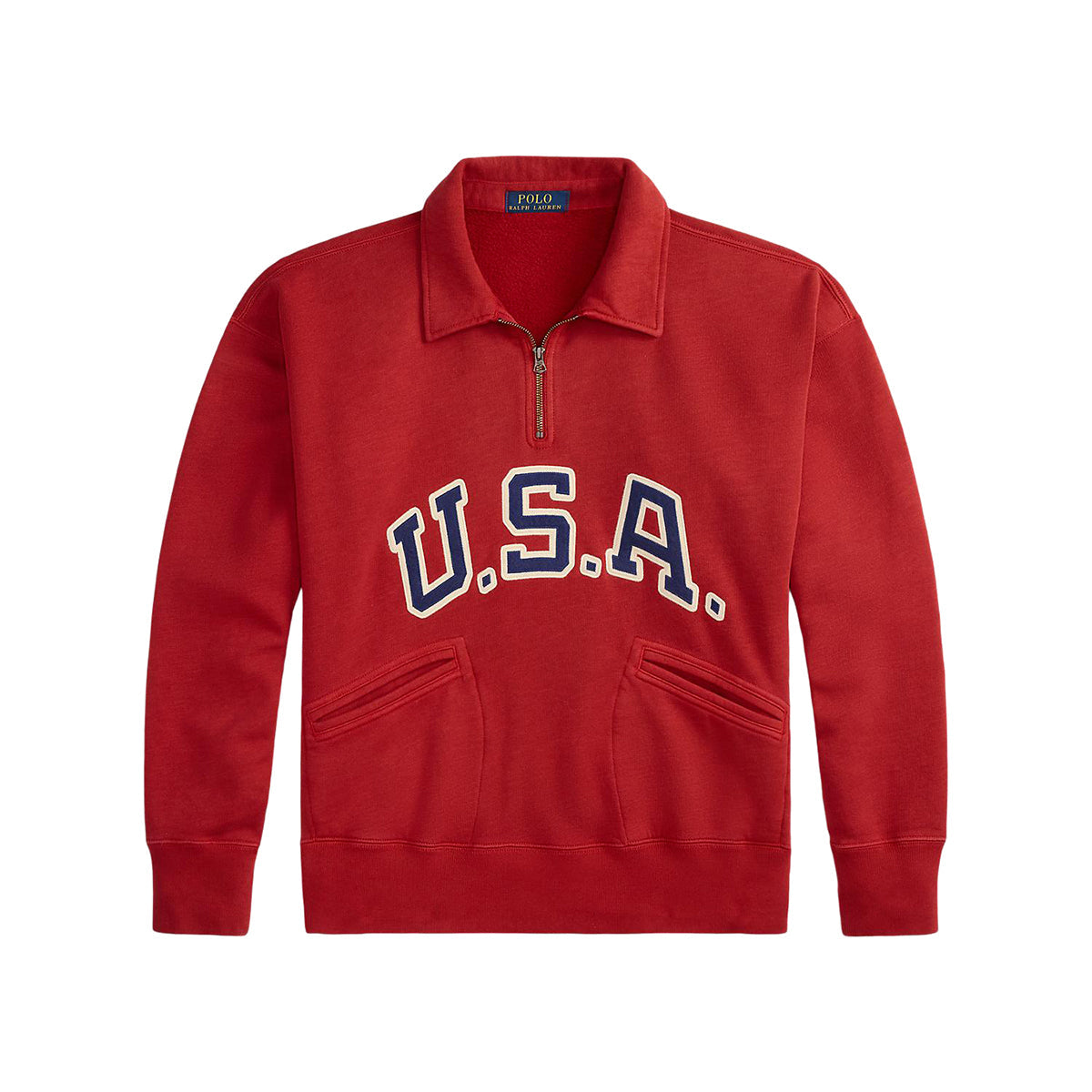 POLO RALPH LAUREN VINTAGE FIT GARMENT DYE NOVELTY USA HALF ZIP SWEAT ポロ ラルフ ローレン ビンテージフィット ガーメントダイ ノベルティ ハーフジップ スウェット MNPOKNI16824562600【メンズ ウォッシュ加工 フェルトアップリケ 25FW】