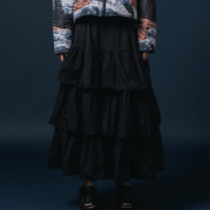 NON TOKYO NYLON TIEREDSKIRT ノントーキョー ナイロン ティアードスカート NON-25A-0802【レディース ロングスカート ギャザースカート ナイロン素材 撥水 25FW】