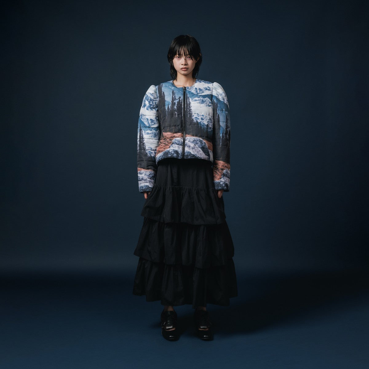 NON TOKYO NYLON TIEREDSKIRT ノントーキョー ナイロン ティアードスカート NON-25A-0802【レディース ロングスカート ギャザースカート ナイロン素材 撥水 25FW】
