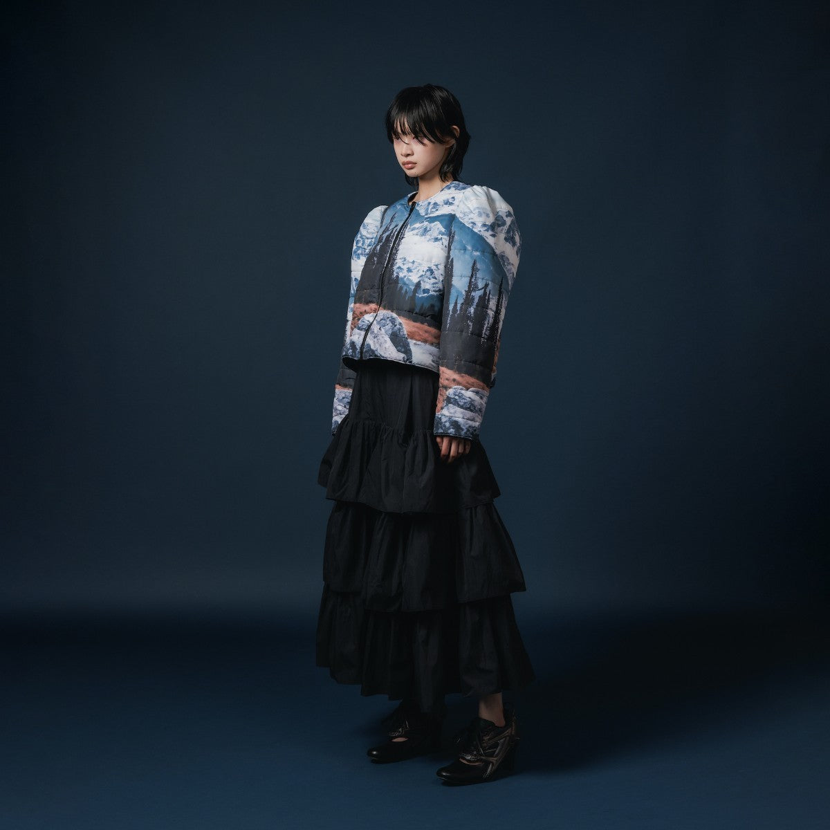 NON TOKYO NYLON TIEREDSKIRT ノントーキョー ナイロン ティアードスカート NON-25A-0802【レディース ロングスカート ギャザースカート ナイロン素材 撥水 25FW】