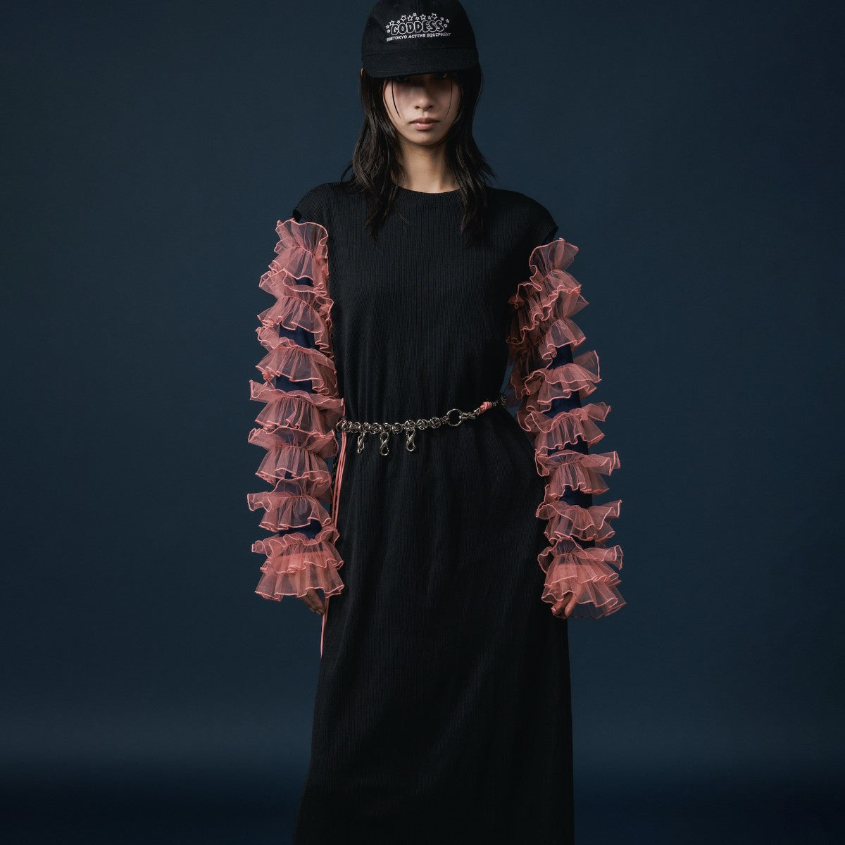 NON TOKYO FRILL SLEEVE C/S ノントーキョー フリル袖カットソー NON-25A-0811【レディース カットソー フリル チュール レイヤード ストレッチ 速乾 25FW】