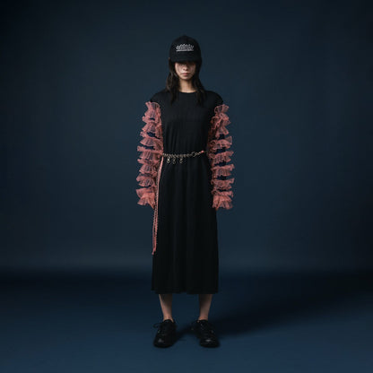 NON TOKYO FRILL SLEEVE C/S ノントーキョー フリル袖カットソー NON-25A-0811【レディース カットソー フリル チュール レイヤード ストレッチ 速乾 25FW】