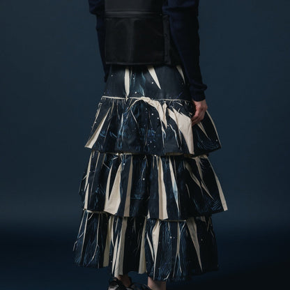 NON TOKYO DIRECT PRINT RIB GATHER LONG SKIRT ノントーキョー ダイレクトプリント リブギャザースカート NON-25A-0817【レディース ギャザースカート ティアードスカート フレア 一点物 25FW】