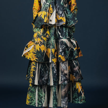 NON TOKYO DIRECT PRINT RIB GATHER LONG SKIRT ノントーキョー ダイレクトプリント リブギャザースカート NON-25A-0817【レディース ギャザースカート ティアードスカート フレア 一点物 25FW】