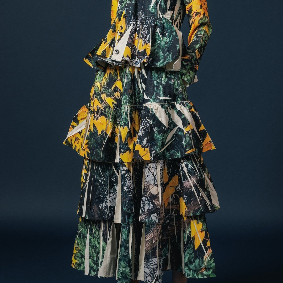 NON TOKYO DIRECT PRINT RIB GATHER LONG SKIRT ノントーキョー ダイレクトプリント リブギャザースカート NON-25A-0817【レディース ギャザースカート ティアードスカート フレア 一点物 25FW】