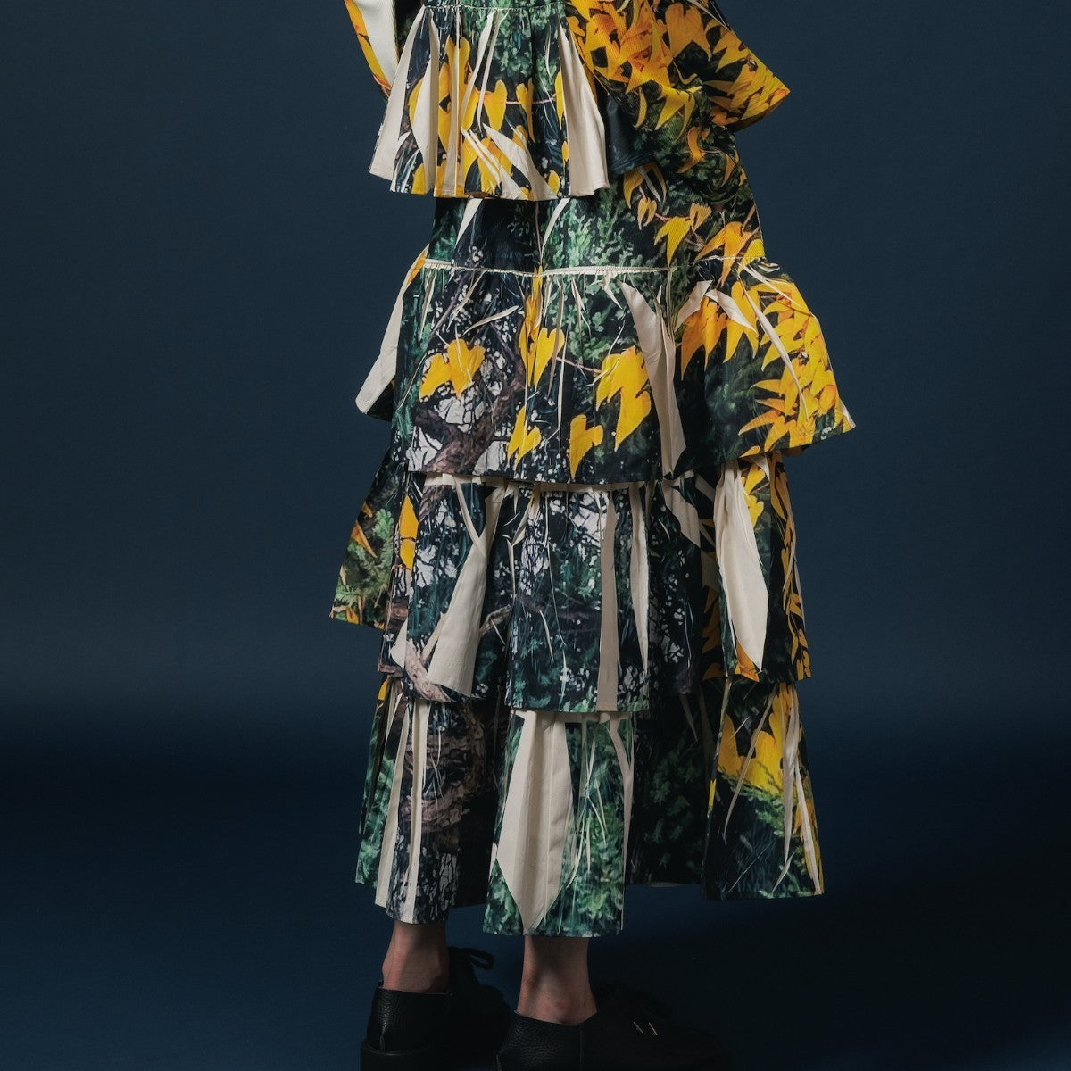 NON TOKYO DIRECT PRINT RIB GATHER LONG SKIRT ノントーキョー ダイレクトプリント リブギャザースカート NON-25A-0817【レディース ギャザースカート ティアードスカート フレア 一点物 25FW】