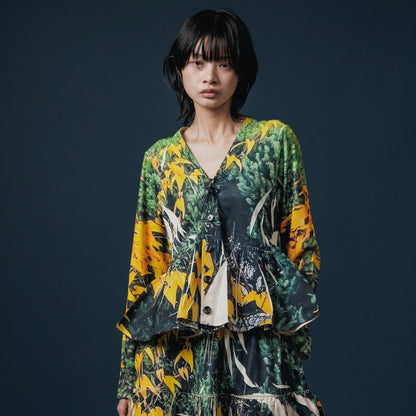 NON TOKYO DIRECT PRINT RIB GATHER LONG SKIRT ノントーキョー ダイレクトプリント リブギャザースカート NON-25A-0817【レディース ギャザースカート ティアードスカート フレア 一点物 25FW】