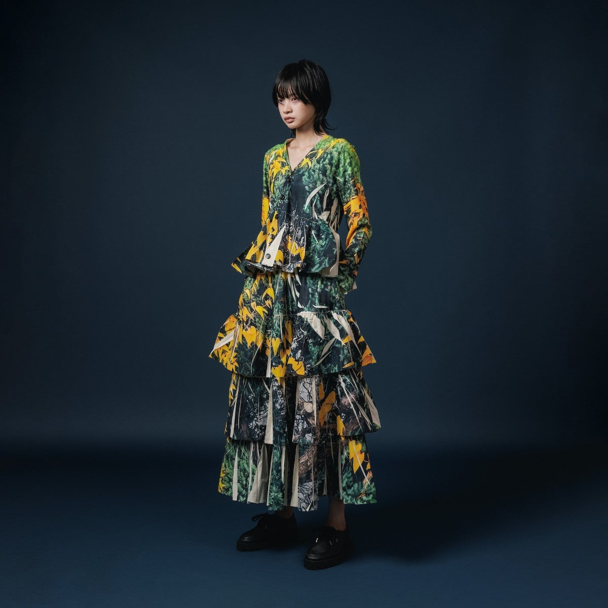 NON TOKYO DIRECT PRINT RIB GATHER LONG SKIRT ノントーキョー ダイレクトプリント リブギャザースカート NON-25A-0817【レディース ギャザースカート ティアードスカート フレア 一点物 25FW】