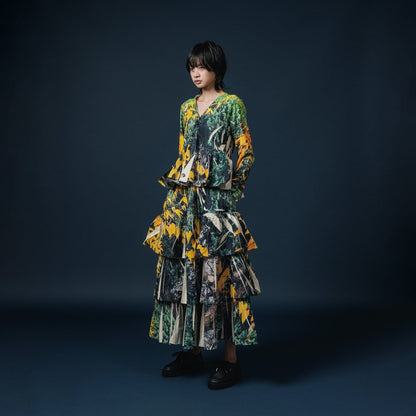 NON TOKYO DIRECT PRINT RIB GATHER LONG SKIRT ノントーキョー ダイレクトプリント リブギャザースカート NON-25A-0817【レディース ギャザースカート ティアードスカート フレア 一点物 25FW】