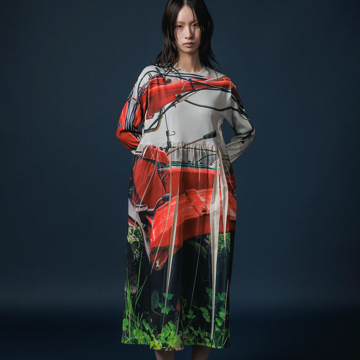 NON TOKYO DIRECT PRINT RIB GATHER O/P ノントーキョー ダイレクトプリントリブギャザーワンピース NON-25A-0920【レディース ストレッチ性 ポリエステル素材 イージーケア 転写フォトプリント 25FW】