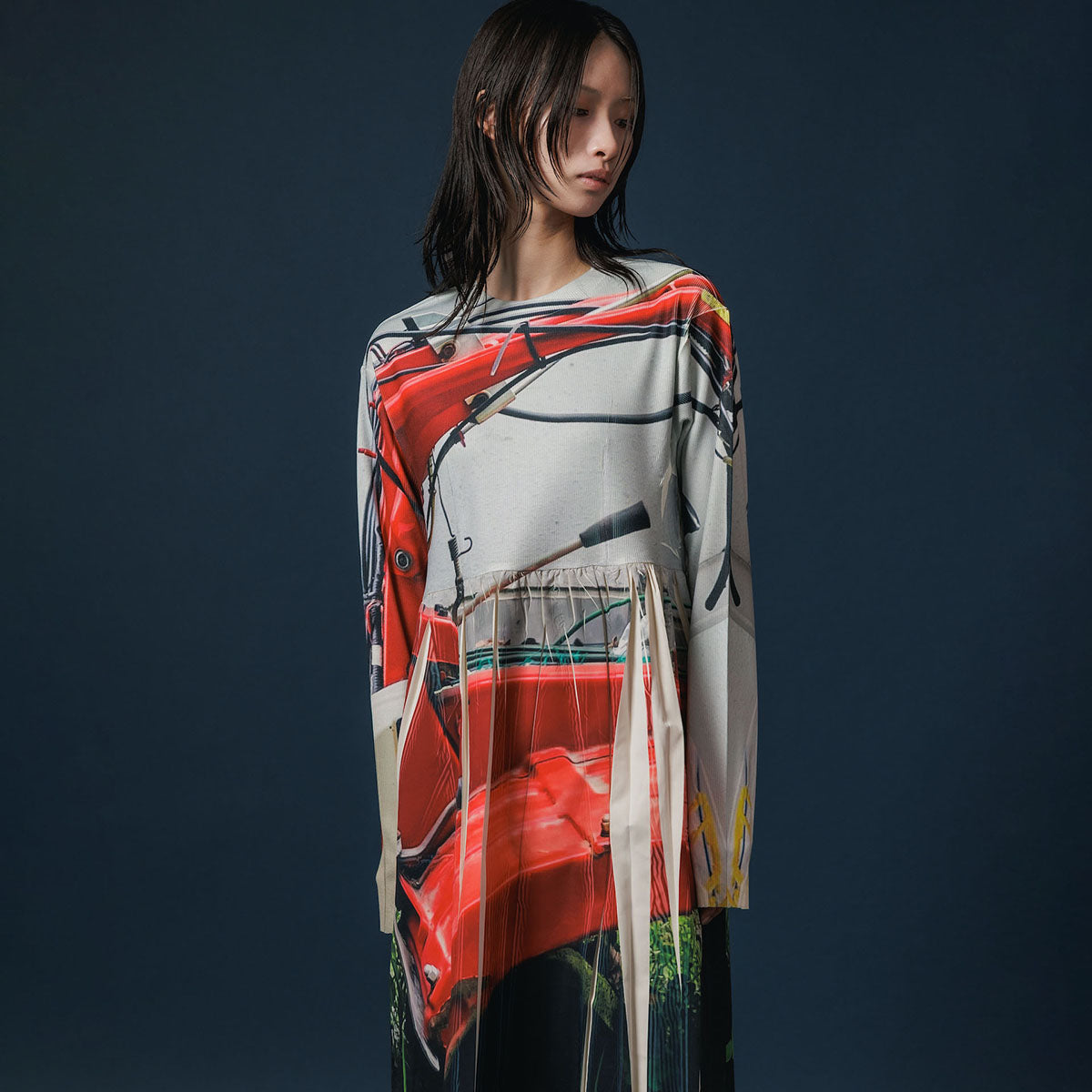 NON TOKYO DIRECT PRINT RIB GATHER O/P ノントーキョー ダイレクトプリントリブギャザーワンピース NON-25A-0920【レディース ストレッチ性 ポリエステル素材 イージーケア 転写フォトプリント 25FW】