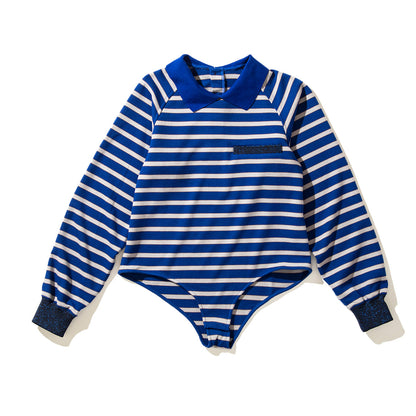 NON TOKYO BORDER POLO SHIRT  ノントーキョー ボーダーポロシャツ NON-25A-0928【レディース ボディスーツモチーフ プルオーバー 股止め付き ボーダー 25FW】