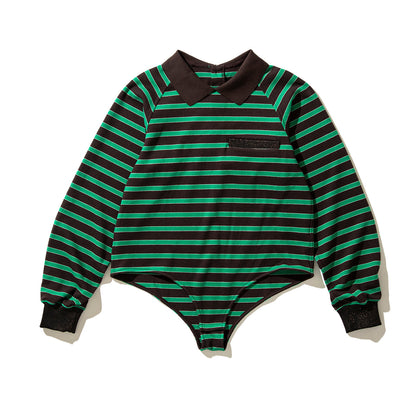 NON TOKYO BORDER POLO SHIRT  ノントーキョー ボーダーポロシャツ NON-25A-0928【レディース ボディスーツモチーフ プルオーバー 股止め付き ボーダー 25FW】