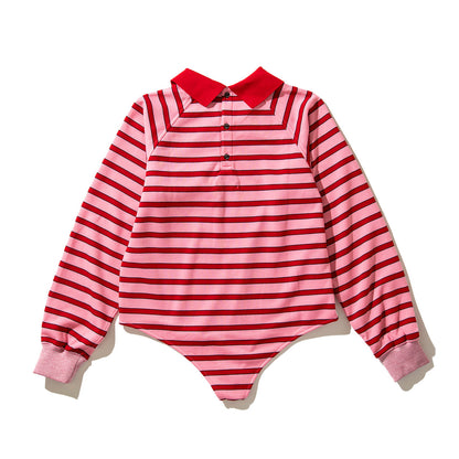 NON TOKYO BORDER POLO SHIRT  ノントーキョー ボーダーポロシャツ NON-25A-0928【レディース ボディスーツモチーフ プルオーバー 股止め付き ボーダー 25FW】