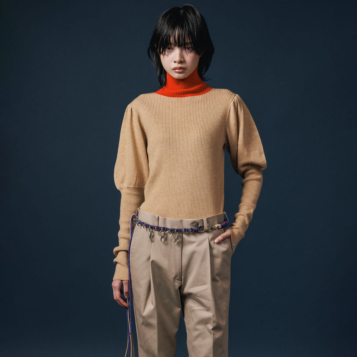 NON TOKYO PUFFSLEEVE KNIT ノントーキョー パフスリーブニット NON-25A-1013【レディース ハイネック バイカラー パフスリーブ 25FW】
