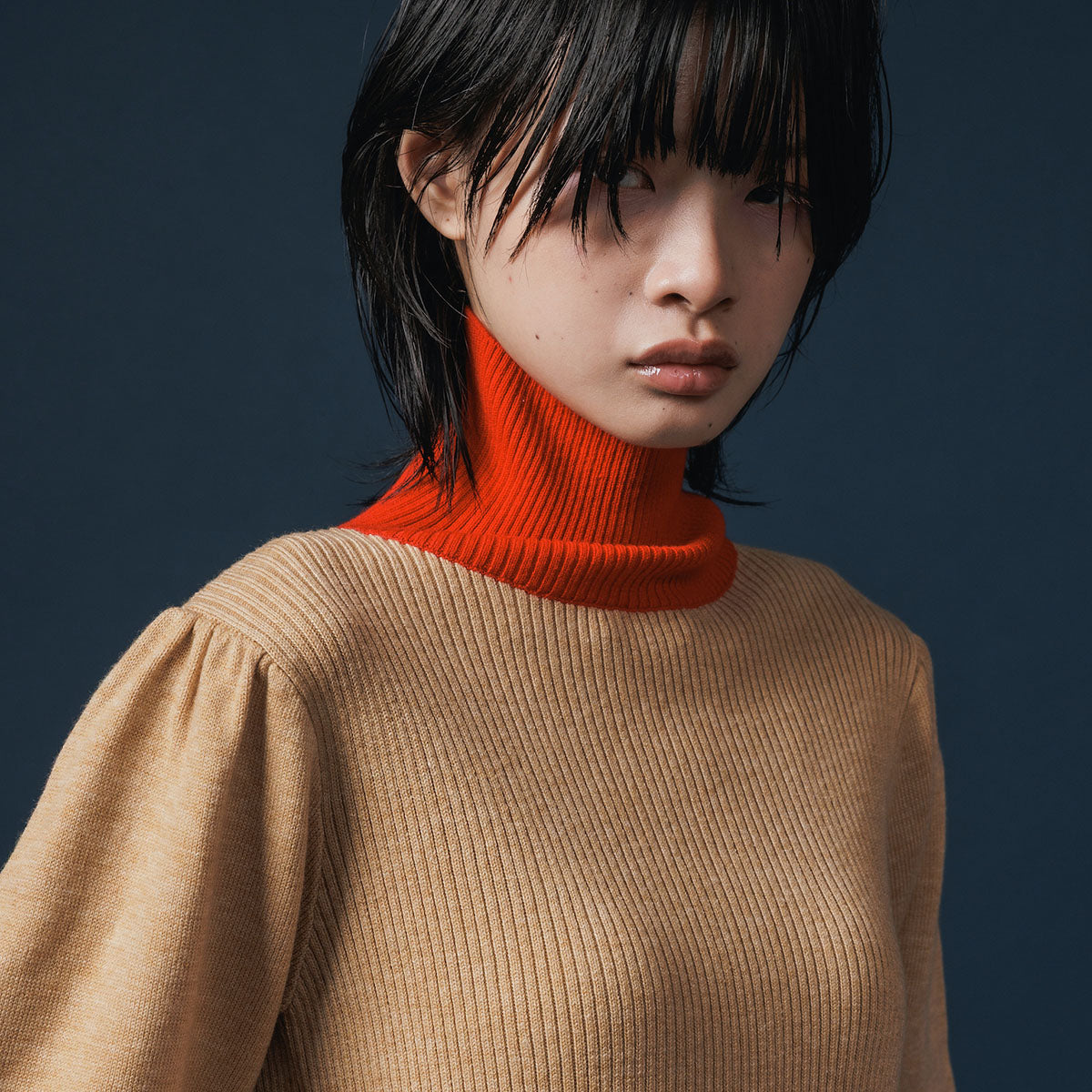 NON TOKYO PUFFSLEEVE KNIT ノントーキョー パフスリーブニット NON-25A-1013【レディース ハイネック バイカラー パフスリーブ 25FW】