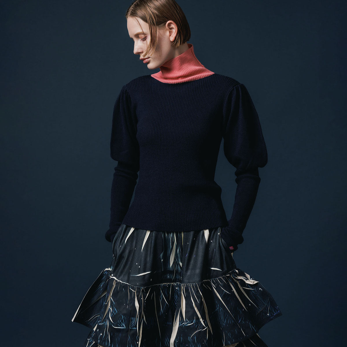 NON TOKYO PUFFSLEEVE KNIT ノントーキョー パフスリーブニット NON-25A-1013【レディース ハイネック バイカラー パフスリーブ 25FW】