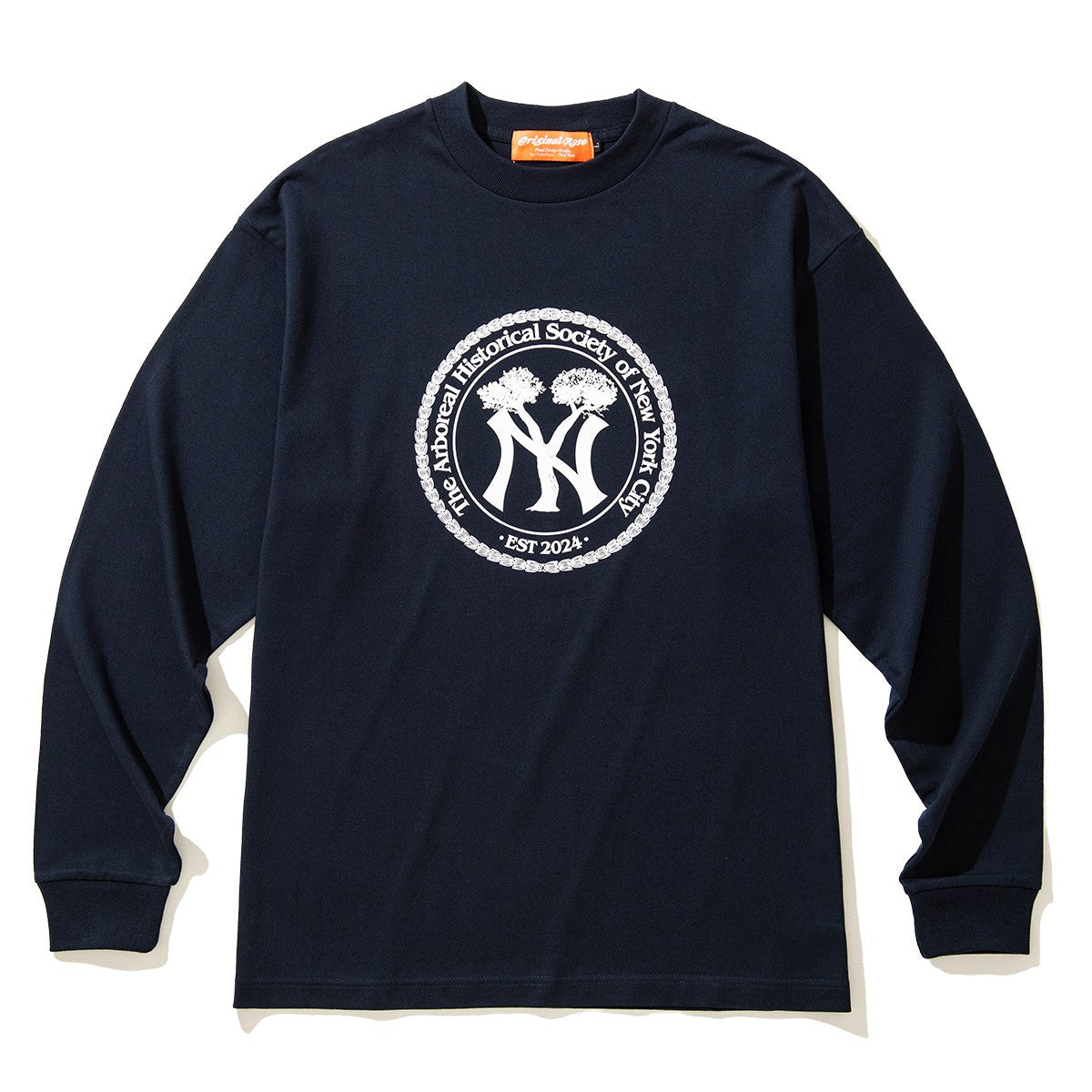 ORIGINAL ROSE NY WOOD LOGO LS TEE オリジナルローズ ニューヨーク ウッドロゴ ロングスリーブ Tシャツ OR25AT03【メンズ Tシャツ 長袖 カットソー グラフィックデザイン ボックスシルエット リラックスフィット 25FW】