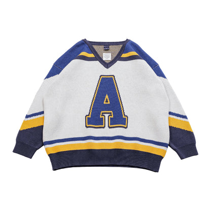 APPLEBUM Hockey Jerseys Knit Sweater アップルバム ホッケー ジャージーズ ニットセーター 2520505【メンズ ニット ホッケーシャツ ジャカード アルファベット 25FW】