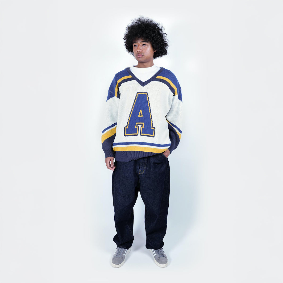 APPLEBUM Hockey Jerseys Knit Sweater アップルバム ホッケー ジャージーズ ニットセーター 2520505【メンズ ニット ホッケーシャツ ジャカード アルファベット 25FW】