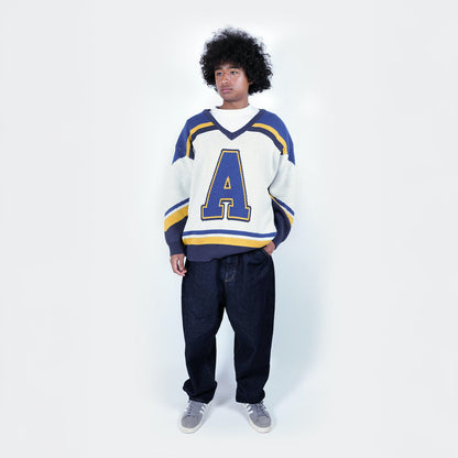 APPLEBUM Hockey Jerseys Knit Sweater アップルバム ホッケー ジャージーズ ニットセーター 2520505【メンズ ニット ホッケーシャツ ジャカード アルファベット 25FW】