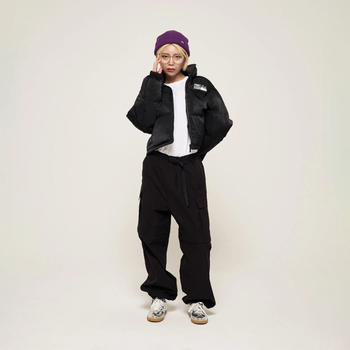 FIRST DOWN SHORT BUBBLE DOWN JKT ファーストダウン ショート バブルダウンジャケット F942006【レディース ショートダウン リバーシブル サテン 保温性 軽量 25FW】