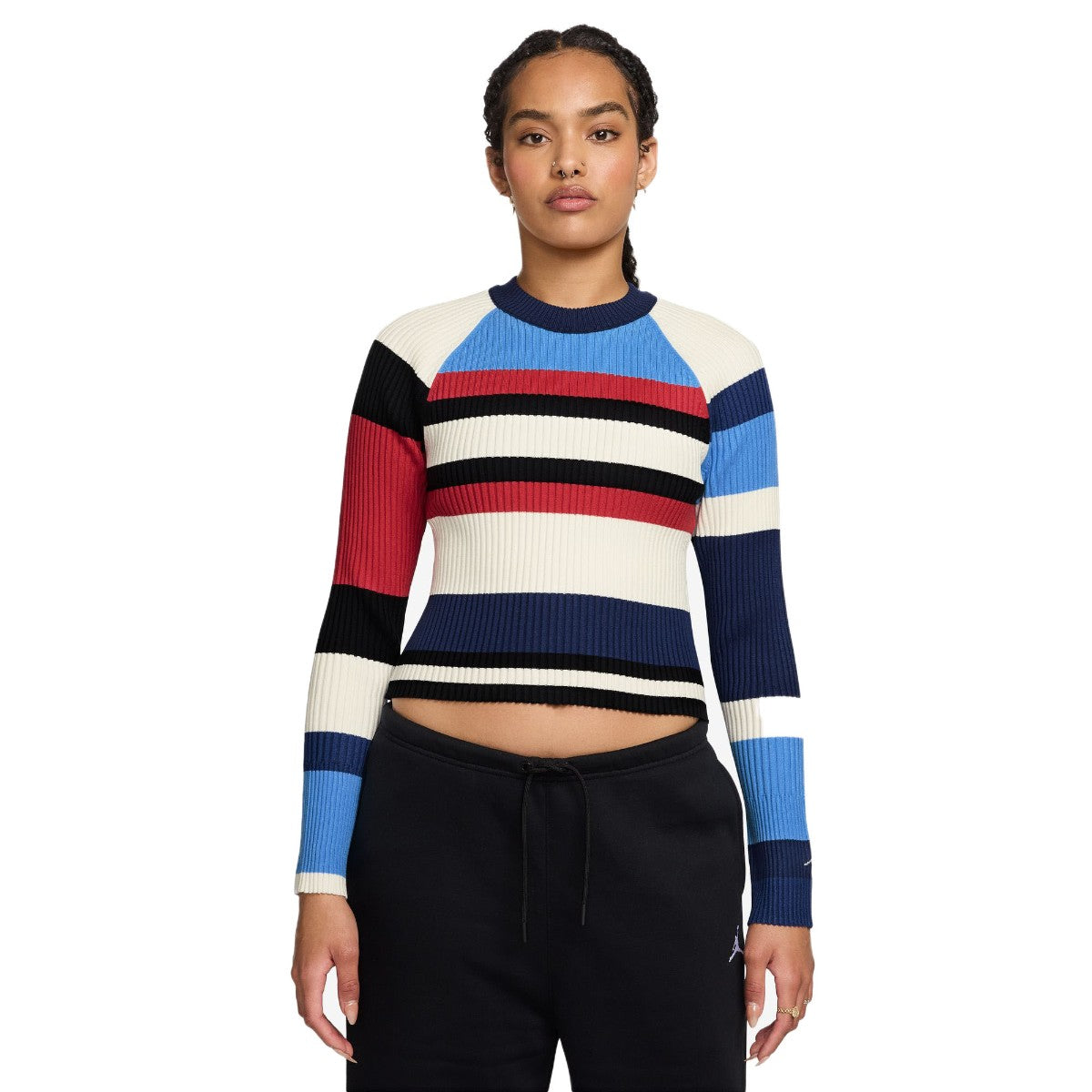 JORDAN BRAND Women's Long-Sleeve Striped Sweater ジョーダンブランド ウィメンズ ジョーダン FLT L/S トップ SWTR STRIPE II7143-412【レディース 長袖ニット ストライプセーター タイトシルエット 26SS】