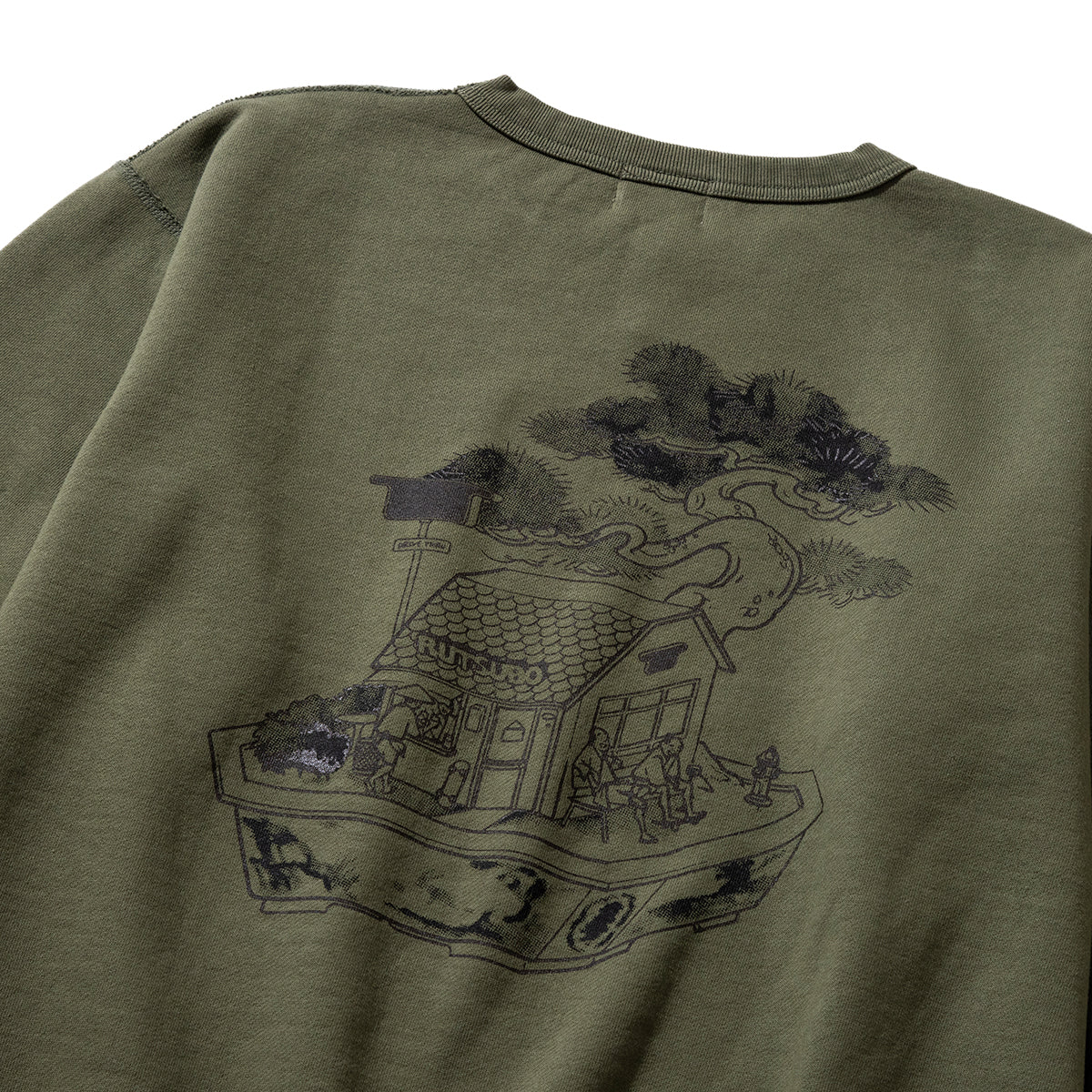 坩堝 BONSAI CREW SWEAT (RUTSUBO×YU SUDA) RUTSUBO ボンサイ クルー スウェット R25HO-SUDA-PF2【メンズ クルースウェット 肉厚 裏起毛 グラフィックプリント 90年代 25FW】