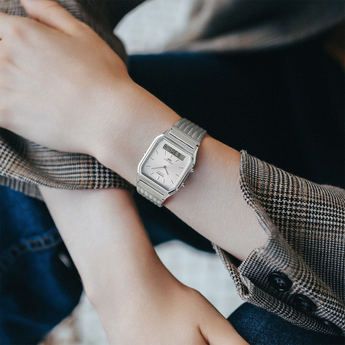 CASIO AQ-230EM-7AJF カシオ AQ-230EM-7AJF AQ-230EM-7AJF【メンズ アナデジウオッチ メッシュバンド ステンレス 防水 デュアルタイム クラシック 25FW】