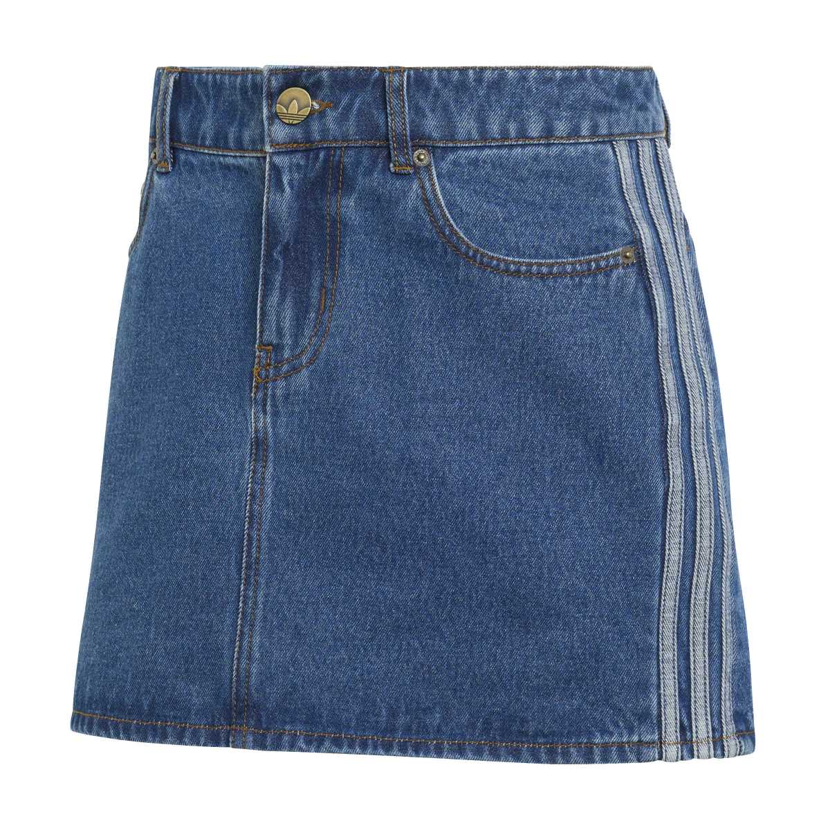 adidas originals 3 Stripes Denim Skirt アディダスオリジナルス スリーストライプス スカート デニム KD2901【レディース デニムスカート ミッドライズ レギュラーフィット ボタン留め 26SS】