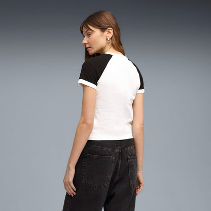 PUMA FUTURE.PUMA.ARCHIVE SLIM SHORT RINGER T-SHIRT プーマ フューチャー プーマ アーカイブ スリム ショート リンガー Tシャツ 636790【レディース リンガーTシャツ シングルジャージ素材 クルーネック 26SS】