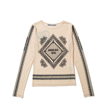 ANNA SUI NYC RACE PRINT SHEER TOP アナスイ エヌワイシー レースプリントシアートップス 16112356【レディース シアートップス 長袖 レースプリント レイヤード 透け感 26SS】