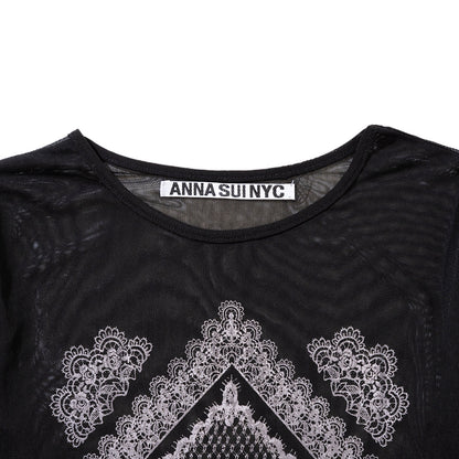 ANNA SUI NYC RACE PRINT SHEER TOP アナスイ エヌワイシー レースプリントシアートップス 16112356【レディース シアートップス 長袖 レースプリント レイヤード 透け感 26SS】