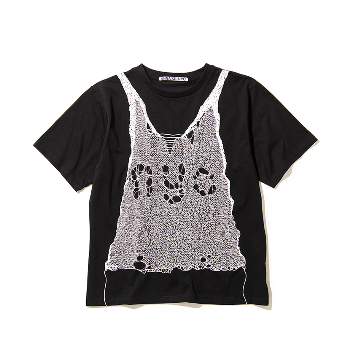 ANNA SUI NYC TROMPE LOEIL PRINT OVERSIZED T-SHIRT アナスイ エヌワイシー トロンプルイユプリントビッグTシャツ 16117389【レディース グラフィックTシャツ レイヤード風Tシャツ カジュアルファッション ストリートファッション 26SS】