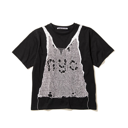 ANNA SUI NYC TROMPE LOEIL PRINT OVERSIZED T-SHIRT アナスイ エヌワイシー トロンプルイユプリントビッグTシャツ 16117389【レディース グラフィックTシャツ レイヤード風Tシャツ カジュアルファッション ストリートファッション 26SS】