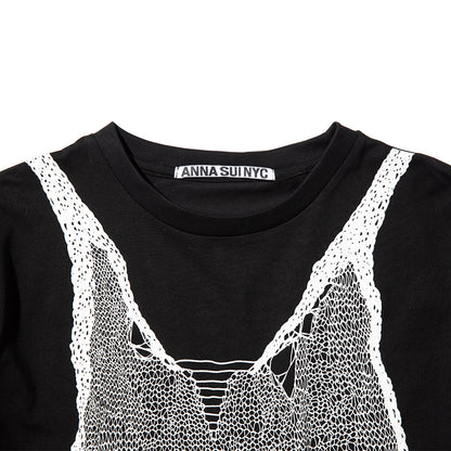 ANNA SUI NYC TROMPE LOEIL PRINT OVERSIZED T-SHIRT アナスイ エヌワイシー トロンプルイユプリントビッグTシャツ 16117389【レディース グラフィックTシャツ レイヤード風Tシャツ カジュアルファッション ストリートファッション 26SS】