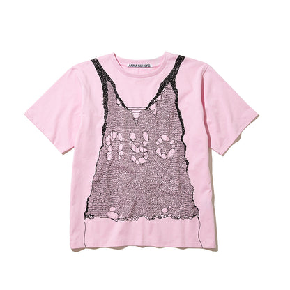ANNA SUI NYC TROMPE LOEIL PRINT OVERSIZED T-SHIRT アナスイ エヌワイシー トロンプルイユプリントビッグTシャツ 16117389【レディース グラフィックTシャツ レイヤード風Tシャツ カジュアルファッション ストリートファッション 26SS】