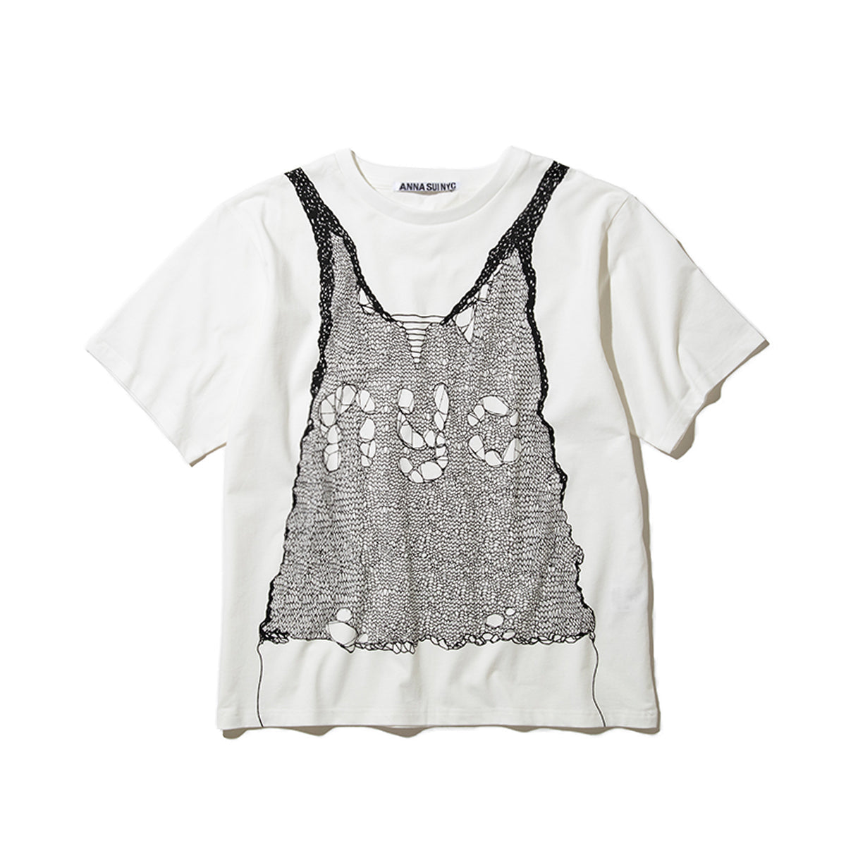 ANNA SUI NYC TROMPE LOEIL PRINT OVERSIZED T-SHIRT アナスイ エヌワイシー トロンプルイユプリントビッグTシャツ 16117389【レディース グラフィックTシャツ レイヤード風Tシャツ カジュアルファッション ストリートファッション 26SS】