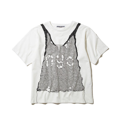 ANNA SUI NYC TROMPE LOEIL PRINT OVERSIZED T-SHIRT アナスイ エヌワイシー トロンプルイユプリントビッグTシャツ 16117389【レディース グラフィックTシャツ レイヤード風Tシャツ カジュアルファッション ストリートファッション 26SS】