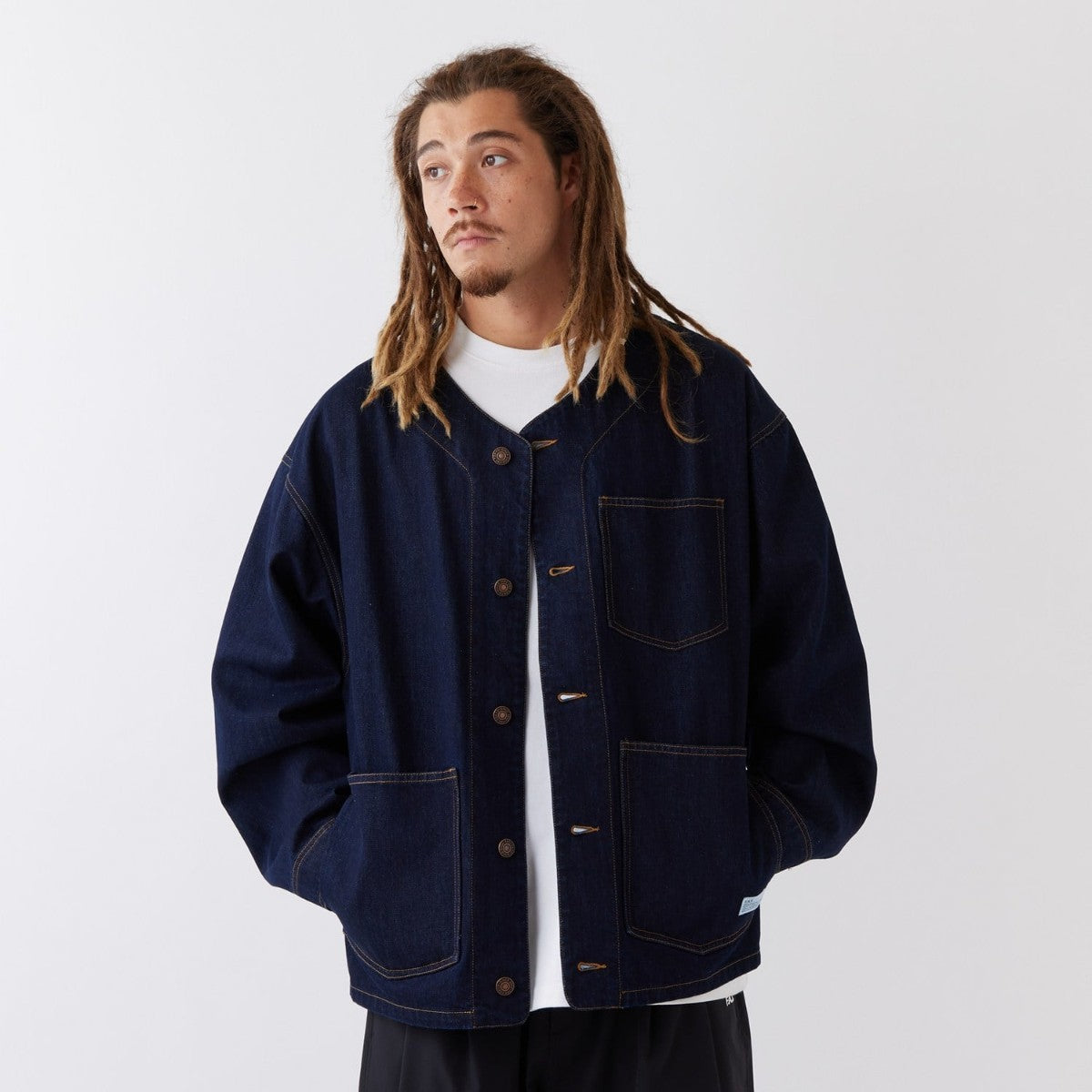 FAT MACKSTEAM エフエイティー マックスチーム F32610-JK03【メンズ デニムジャケット ノーカラー ワーク カジュアルアウター デニム アメカジ 26SS】